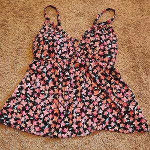 Candie's Black Top with Pink and Orange Floral Design